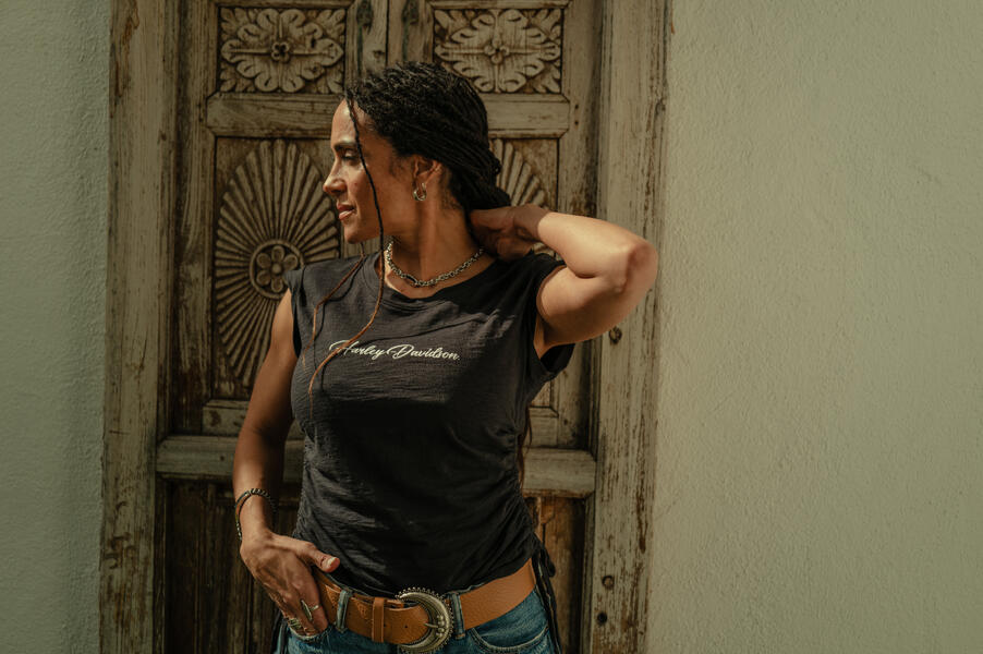 WOMENS BLACK  HD CINCHED TOP